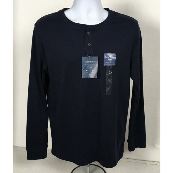 Croft n Barrow Mens Top Size S Easy Care Henley Navy Long Sleeve Navy Blue New - Picture 6 of 16